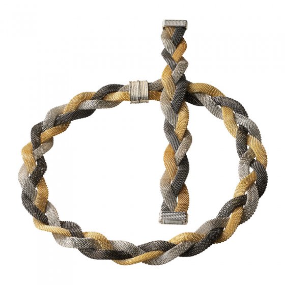 Tricolor-Flechtschmuck, Set Armband + Collier 
