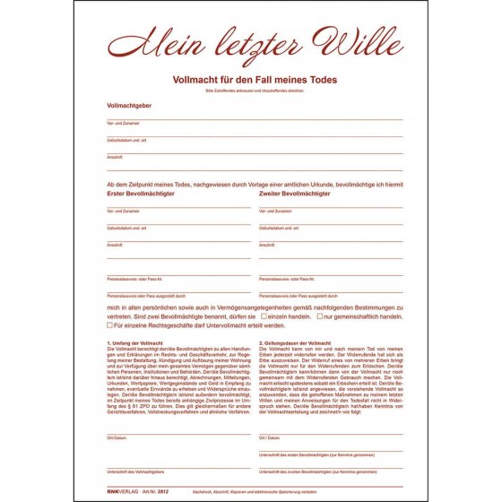 Mappe „Mein letzter Wille”