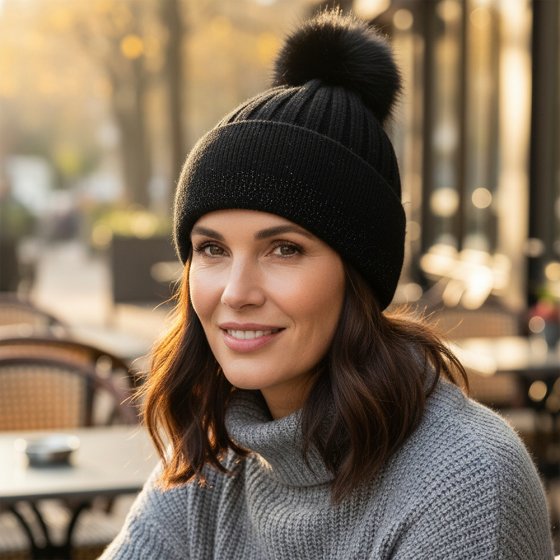 Strickmütze mit Glitzer Schwarz