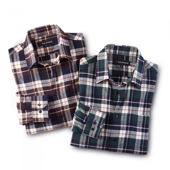 Baumwoll-Flanellhemd, SET L | Braun#Grün