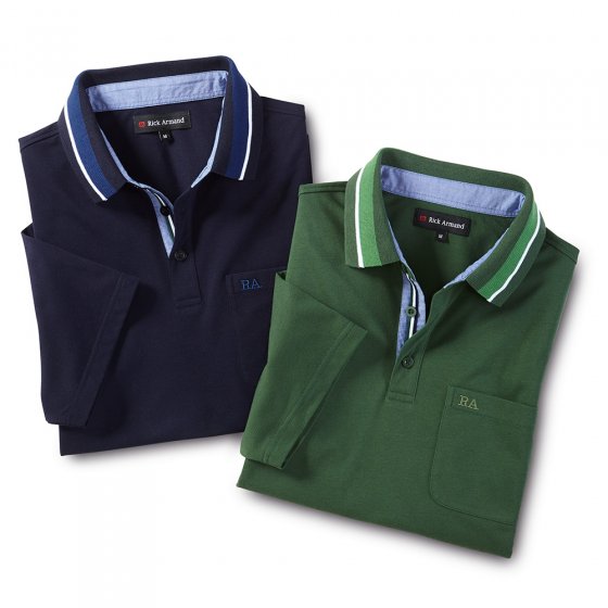 Pique-Shirt m.Kontrasten, SET 3XL | Grün#Marine