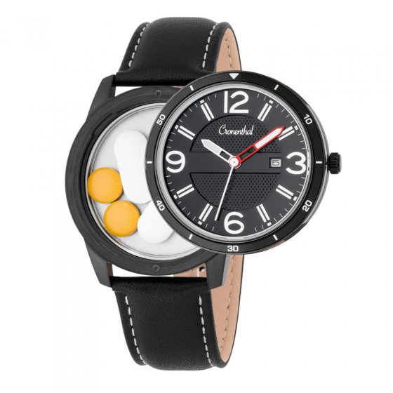 Uhr mit Geheimfach für Medizin, schwarz Schwarz