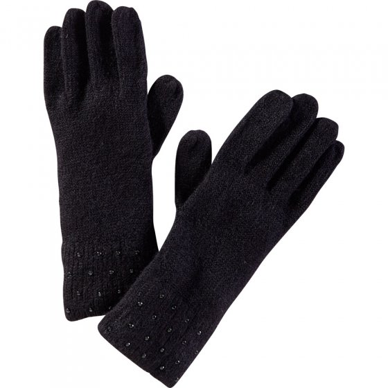 Strickhandschuhe mit Glitzersteinen | Schwarz