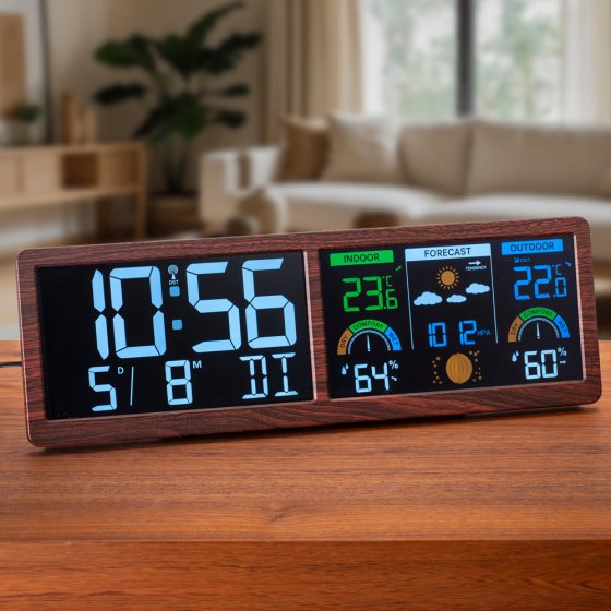 Digitale Wetterstation mit Funkuhr „Holz“ 