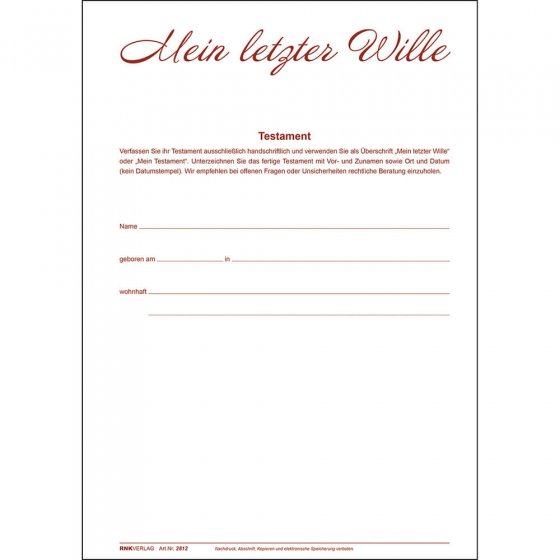 Mappe „Mein letzter Wille”